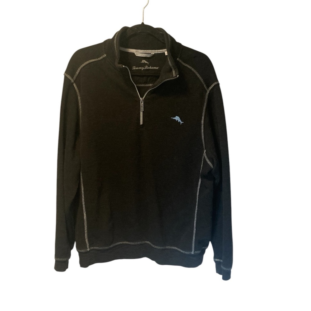 Tommy Bahama Black Quarter-Zip Sweater in Pima Cotton Blend